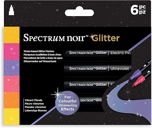 Crafter's Companion SN-Glitter Marker Florals-Juego de 6 piezas, paquete de 6, flores vibrantes