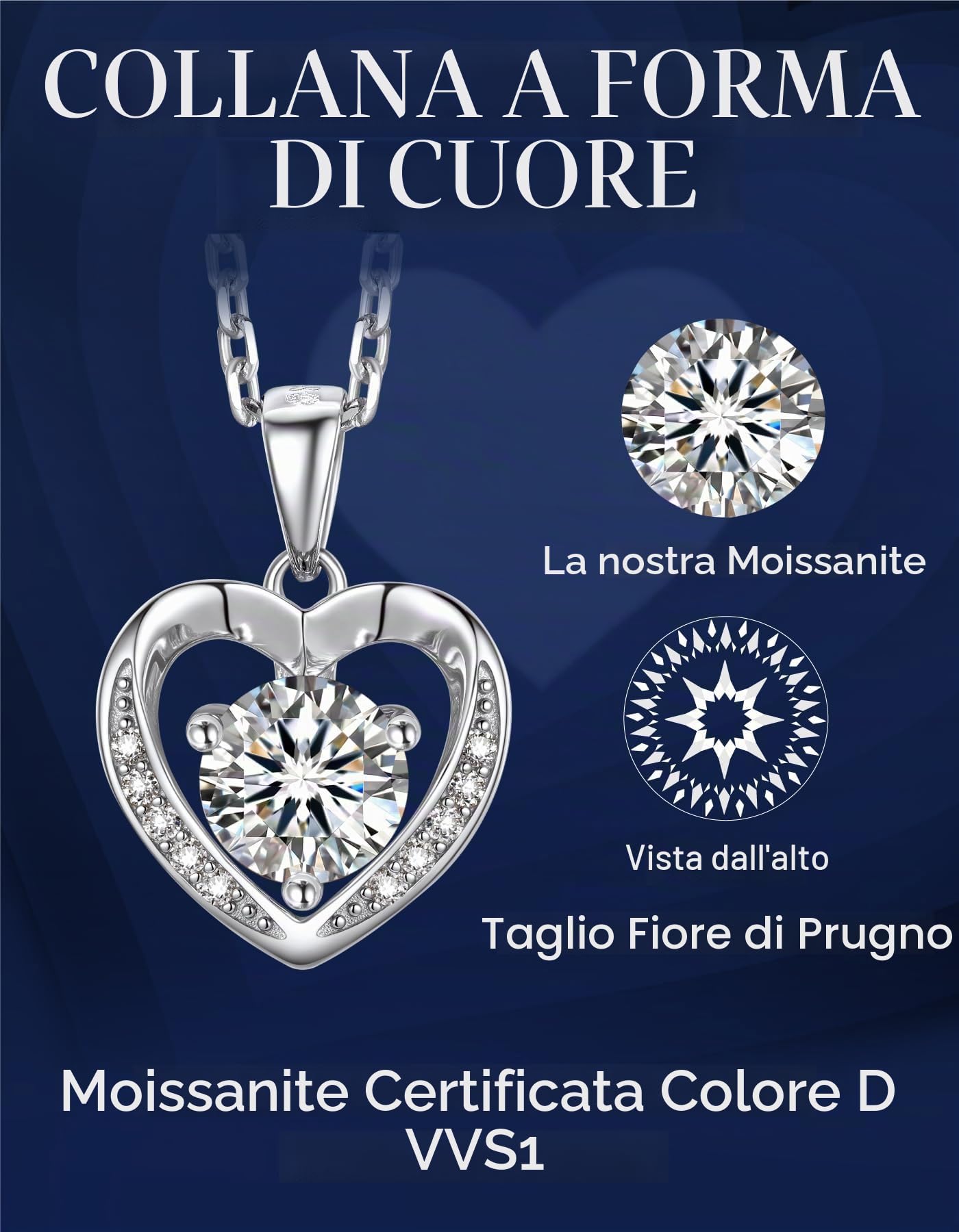 MomentWish Collana Cuore Moissanite Donna Argento 925 Oro Giallo Oro Rosa | Collana Moissanite Punto Luce Cuore Argento 925 Disponibile 0,5/1/2 Carati Regalo Elegante per Donna Natale e Anniversario