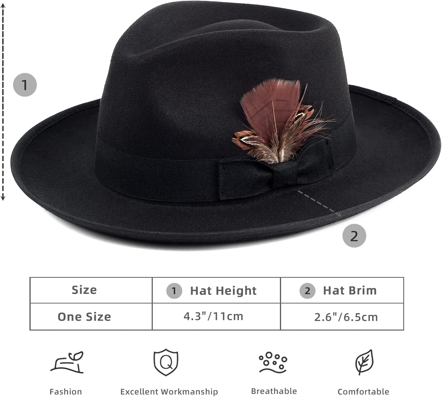 FADACHY Fedora Hats for Men & Women Wide Brim Felt Hat Dress Panama Trilby Hats - Image 7