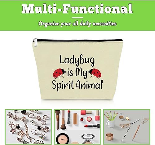 Miniatura 7 de Divertida bolsa de maquillaje de mariquita, 2 unidades, regalo inspirador para amantes de la mariquita, regalos inspiradores, 3 piezas, bolsa de