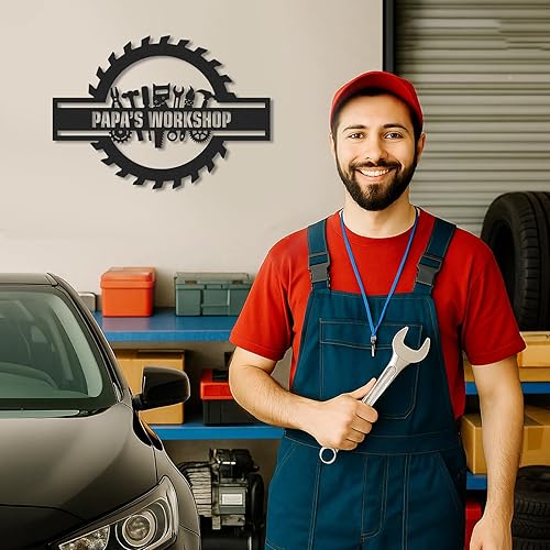 Miniatura 3 de Letrero personalizado de taller de papá, letreros de metal para garaje con nombre personalizado para hombres, letreros de tienda, decoración de arte