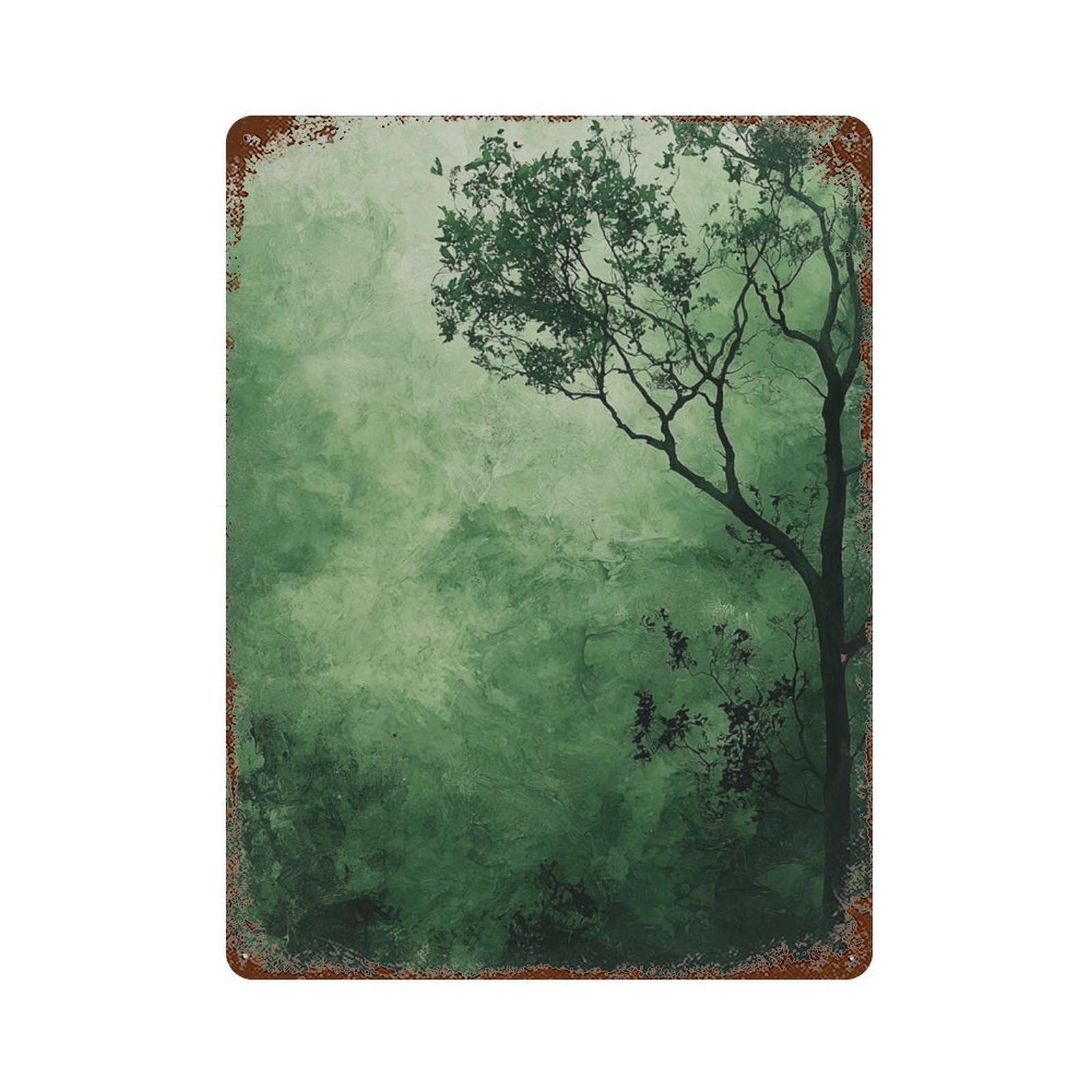 xiaoxiaoshen Green Forest Silhouette Minimal Nature Botanical Tree Wall Decor Art Metal Tin Poster Modern Home Decor Art Home Bar Shop Decorations Vintage Sign 40x30cm