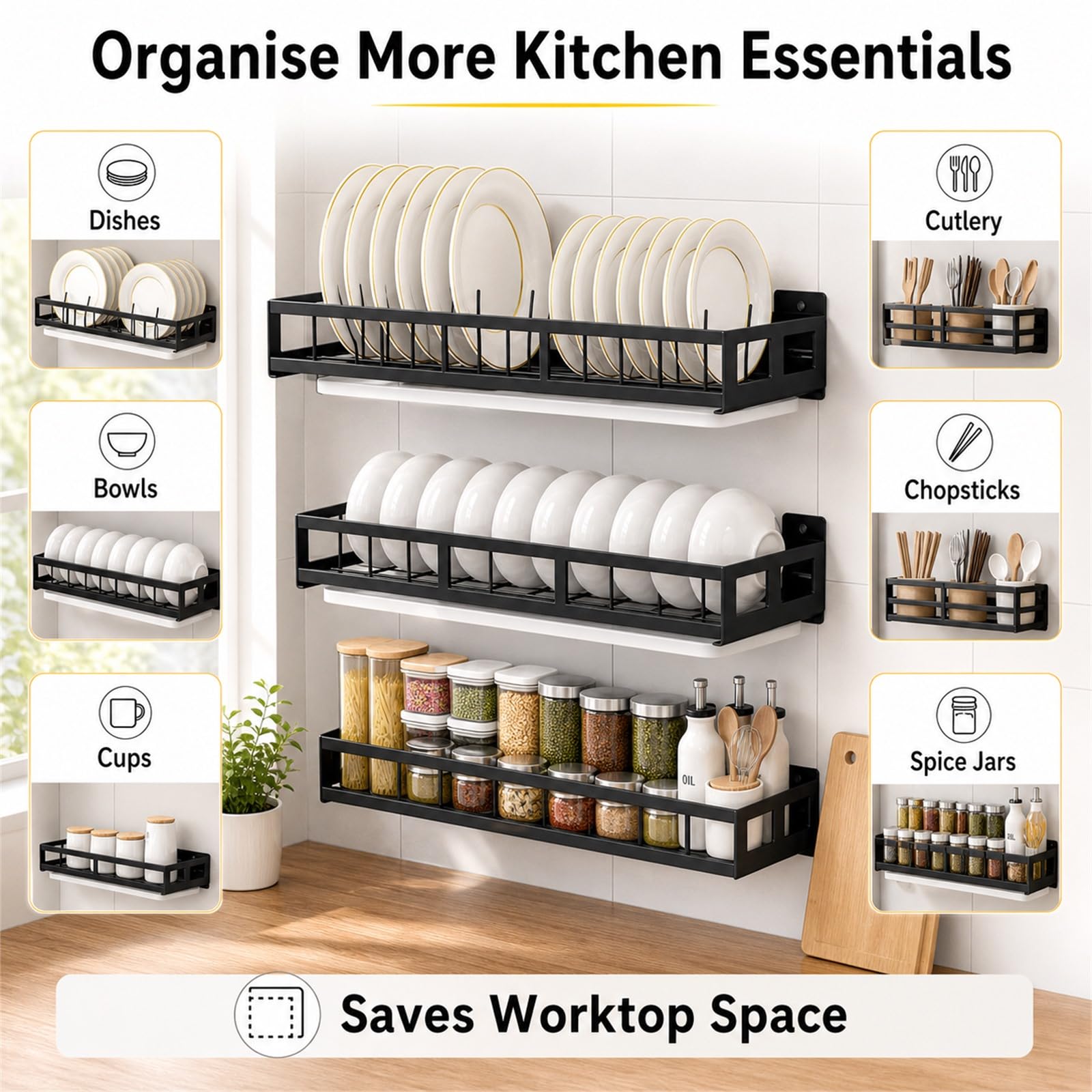 Escurreplatos sobre Fregadero,Escurridor De Platos Colgante De Pared,Escurridor De Platos con Bandeja,PrevencióN De La OxidacióN,Puede Contener Platos,Cuencos Y Tazas