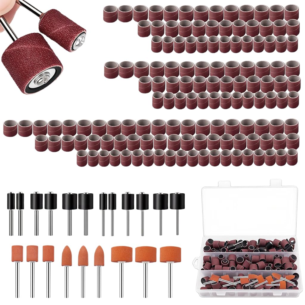 Serplex® 159Pcs Sanding Drum Set for Dremel Rotary Tools Abrasive Band Sleeves Mandrels Set, 80/120/240 Grit Sanding Bands, 9 Polishing Heads, 1/2", 3/8", 1/4" Dia Drum Mandrels for Rotary Tools-picture-31