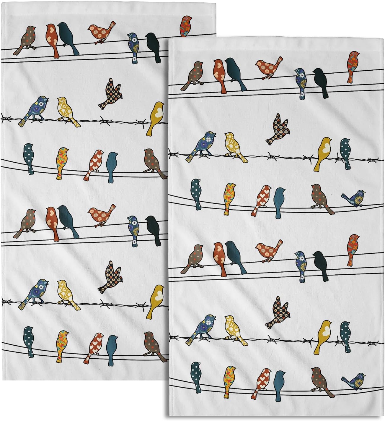 Rowley Birds Hand Towels Set of 2,14 x 28 Inch Colorful Boho Cute Farmhouse Country Nature Modern Ultra Soft Tea Towel for Hotel Gym Home Bathroom Kitchen Decor