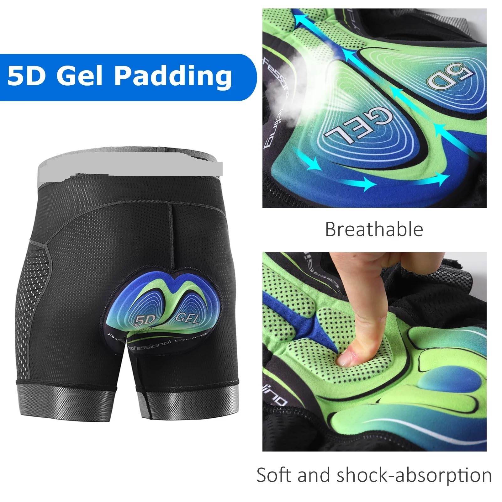 Culotte Ciclismo Hombre Pantalones cortos de ciclismo for hombre, acolchados gel 5D, secado rápido, for montaña