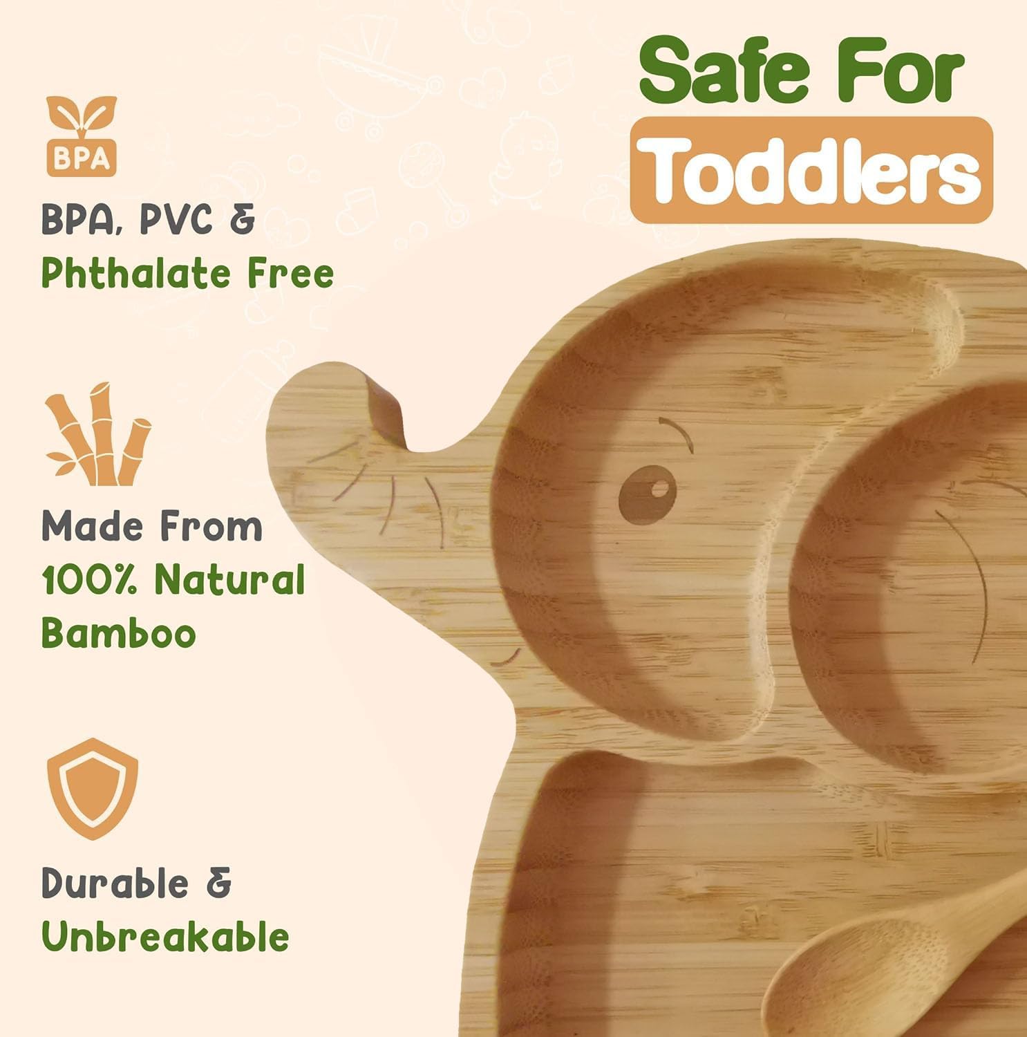 Bamboo Baby Plates for Snacks,Baby Essentials Of Toddler Plates,Eco-Friendly Cute Elephant Design baby Feeding Supplier - Image 2