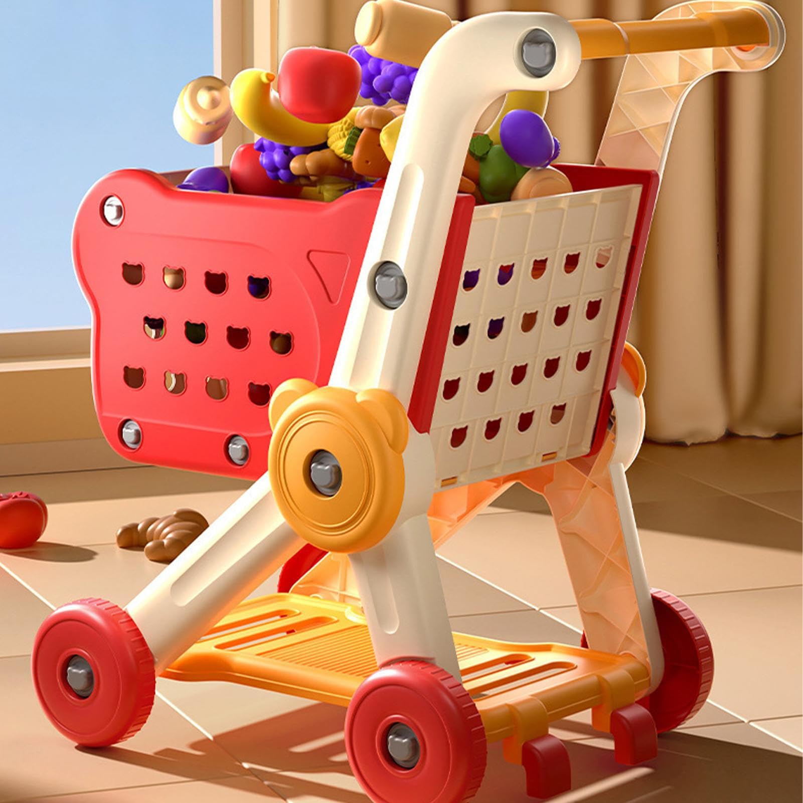 Kinder-Einkaufswagen Interaktives Rollenspiel mit Spielobst und -gemüse | Rollenspiel-Einkaufswagen-Set Laufspaß für Kinder ab 3 Jahren, Vorschulalter, , Geburtstag und Familienspaß