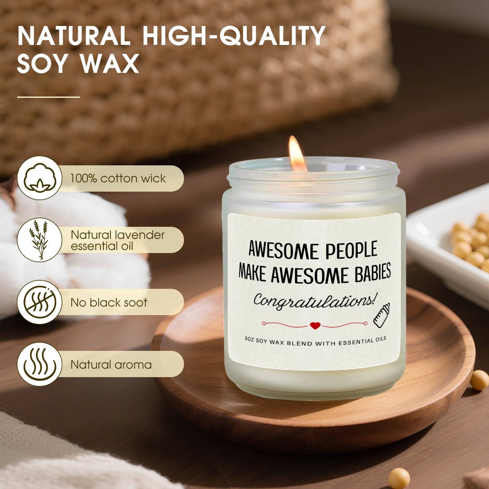 New Parents Gifts for Couples, Gender Reveal Gifts, Baby Shower Candle Gift for Mom, Lavender Scented Soy Wax Candle- Gift for New Mom, Dad, Pregnancy Women