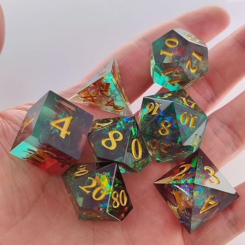 Miniatura 5 de DND - Juego de dados de resina afilada juego de mesa de Calabozos y Dragones RPG7 piezas dados poliédricos accesorios MTG D4 D6 D8 D10 D10 D12 D26