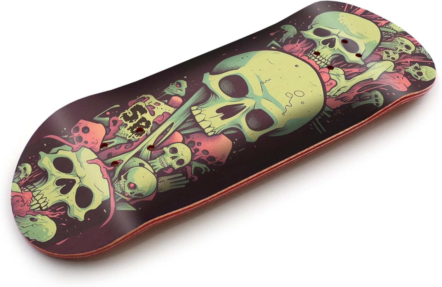 SPITBOARDS® 34mm Fingerboard Deck - Real Wood (5-Layers) Classic Popsicle Street Shape - Size: 34 x 96 mm - Single Graphic Deck (Real Wear) - Optimized Concave - slimey Skulls