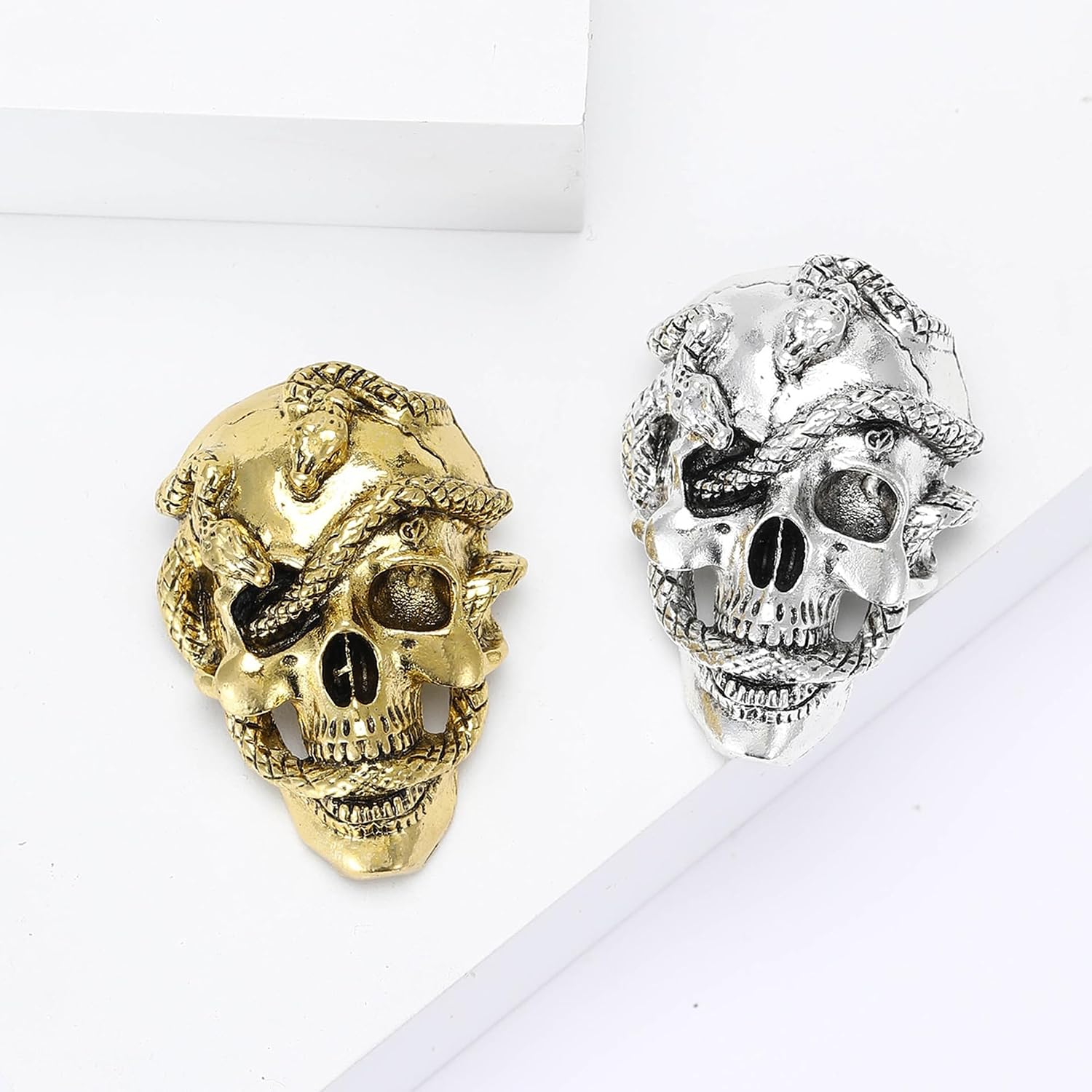 Punk Skull Snake Brooch for Women Men Gothic Skull Head Brooch Vintage Gold Silver Snake Pin Goth Style Clothing Hat Bag Skirt Accessories Christmas Halloween Birthday Party Costume Jewelry image 3