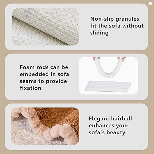 Miniatura 4 de Funda de sofá de forro polar de sherpa para sofá de 3 cojines, marrón, 71" x 134" - Fundas de sofá a prueba de mascotas, funda de muebles resistente