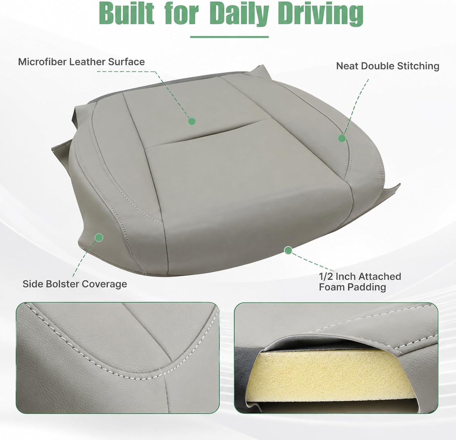 FZJDSD Gray Leather Driver & Passenger Side Bottom Replacement Seat Cover Compatible with Lexus RX330 RX350 RX400 2004 2005 2006 2007 2008 2009