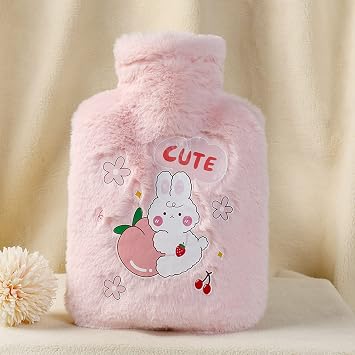 Hot Water Bottle with Cute Animal Cover, 1L Reusable Small Hot Water Bag for Hot and Cold Compress, Hand Feet Warmer, Neck and Shoulder Pain Relief, Great Gift for Women or Children K