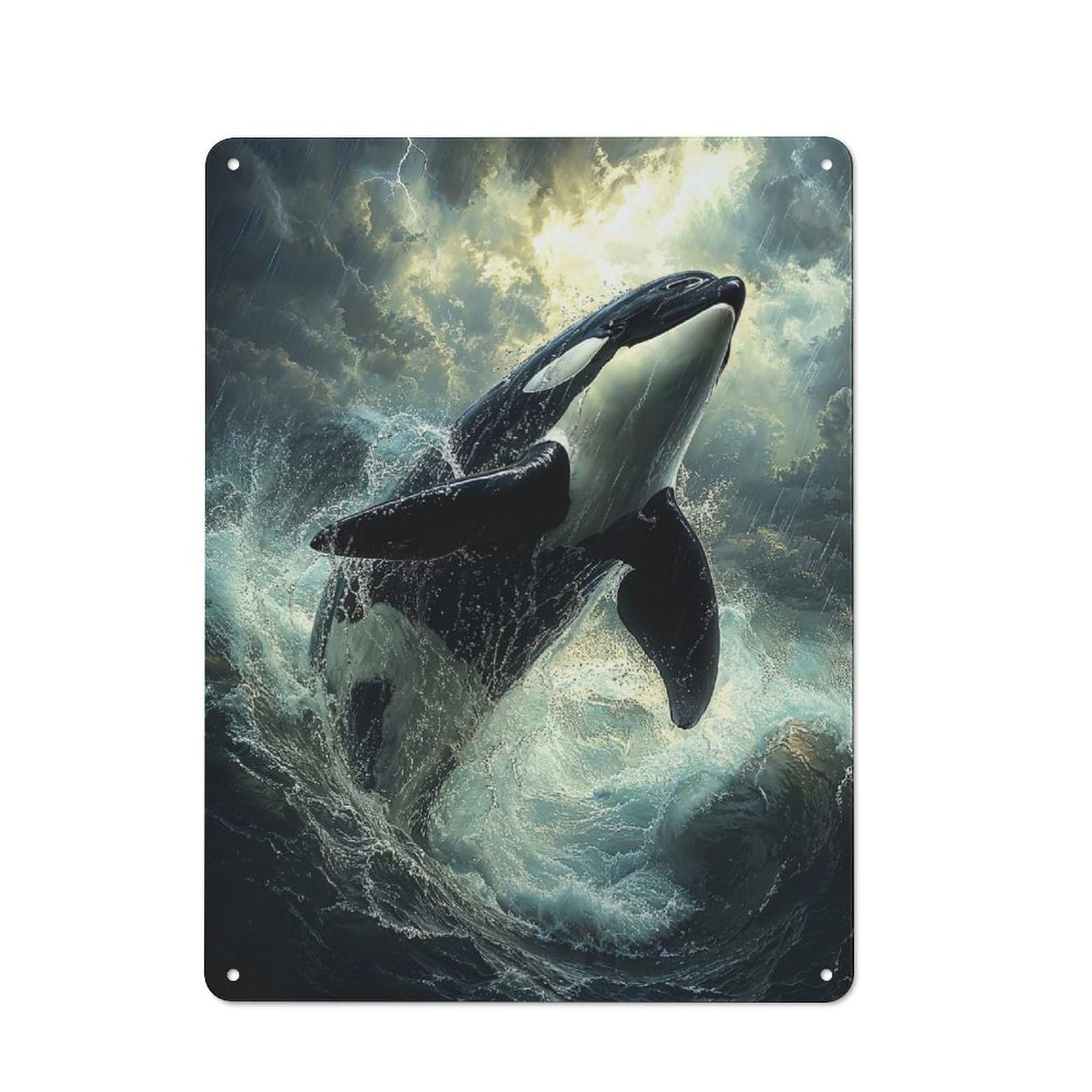 Junmoney Orca Leaping Storm Tin Wall Plaque 40X30cm With For Home Bar Wall, For Kitchen And Home Bar Decor, For Home Office And Studio Walls