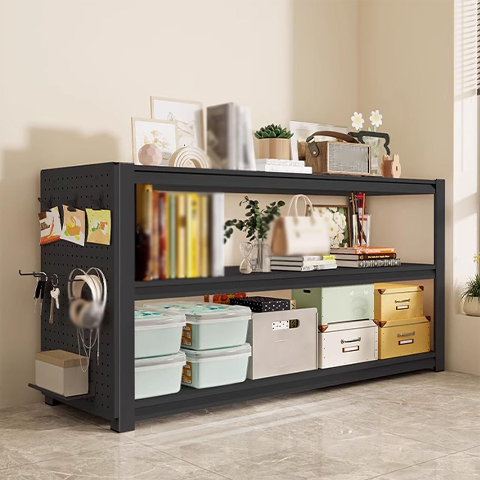 Scaffale Cucina Salvaspazio Ripiani Regolabili Elevata Capacità Di Carico, Scaffale Metallo con Pannello Forato, Scaffalatura Stile Minimalista per Soggiorno Ufficio Bagno(50x40x118cm)