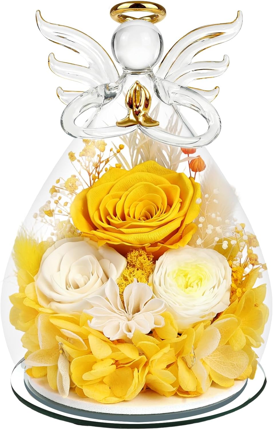 Gifts for Women Mom Preserved Rose Forever Flower Eternal Roses in Glass Angel Figurines Fresh Flowers for Delivery Prime Christmas Birthday Gift for Her Wife Grandma on Valentines Day Anniversary