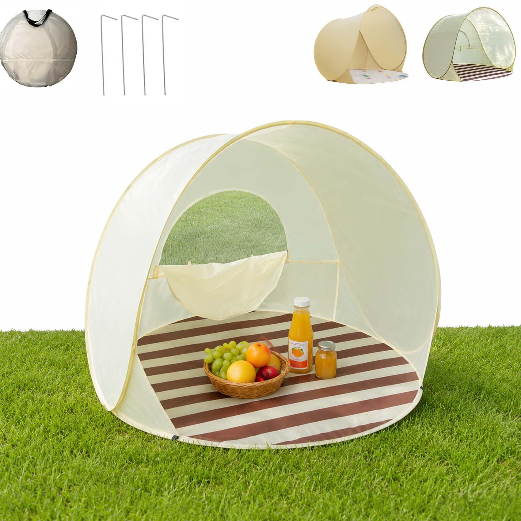 Tente De Plage Pop-Up pour 3-4 Personnes, Abri De Plage Anti-UV UPF 50+ avec FenêTres en Filet, Pliable Et Portable, IdéAl pour Plage, Jardin, Vacances, Camping, Pique-Nique (A)