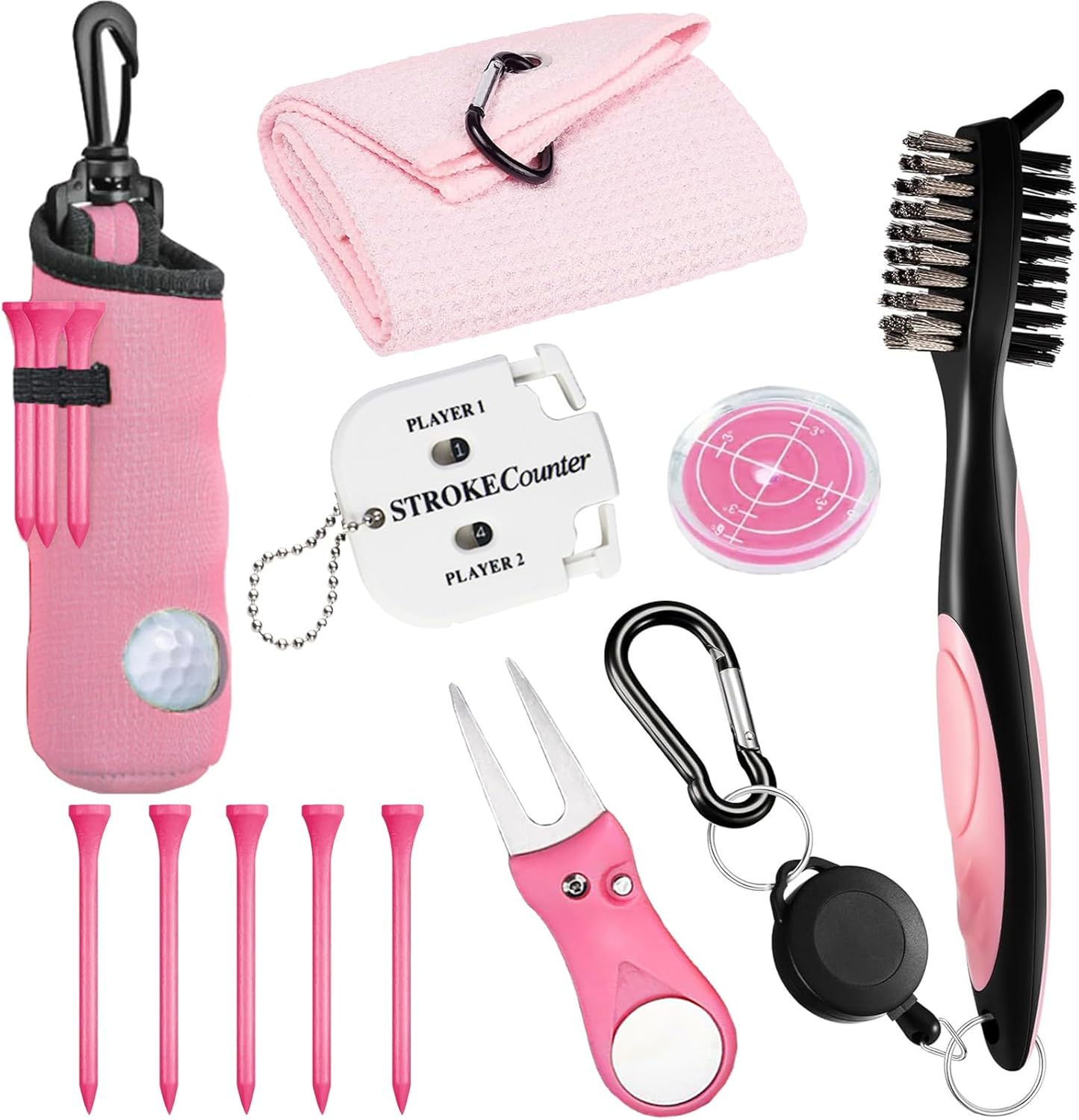 karamagic 11 Pcs Golf Accessories Kit, Include Golf Ball Bag with Hook Tees Towel Cleaner Brush Ball Marker Divot Tool Score Counter