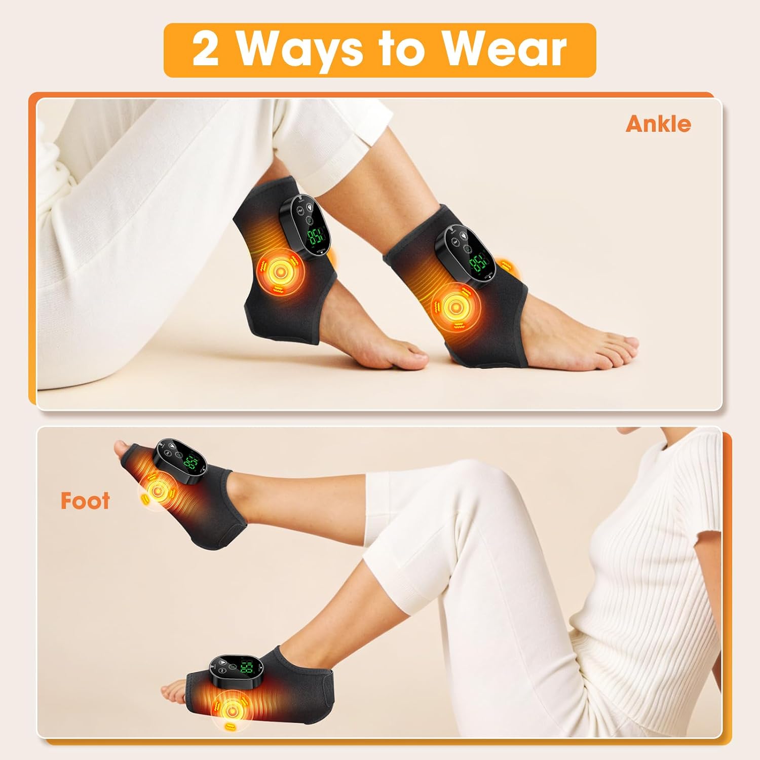 2PCS Cordless Ankle Massager for Pain Relief,Ankle Heating Pad with Massage,Ankle Foot Massager,Portable Heating Foot Massager,Black