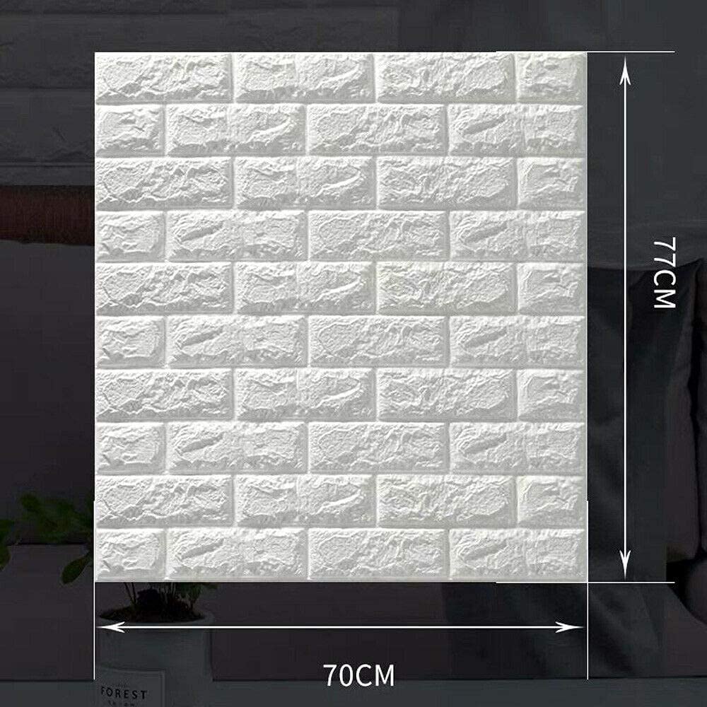 10 paneles de pared 3D autoadhesivos, aspecto de piedra, 70 x 77 cm, espuma de polietileno, DIY, ladrillos, piedra repujada, decoración de pared (blanco)