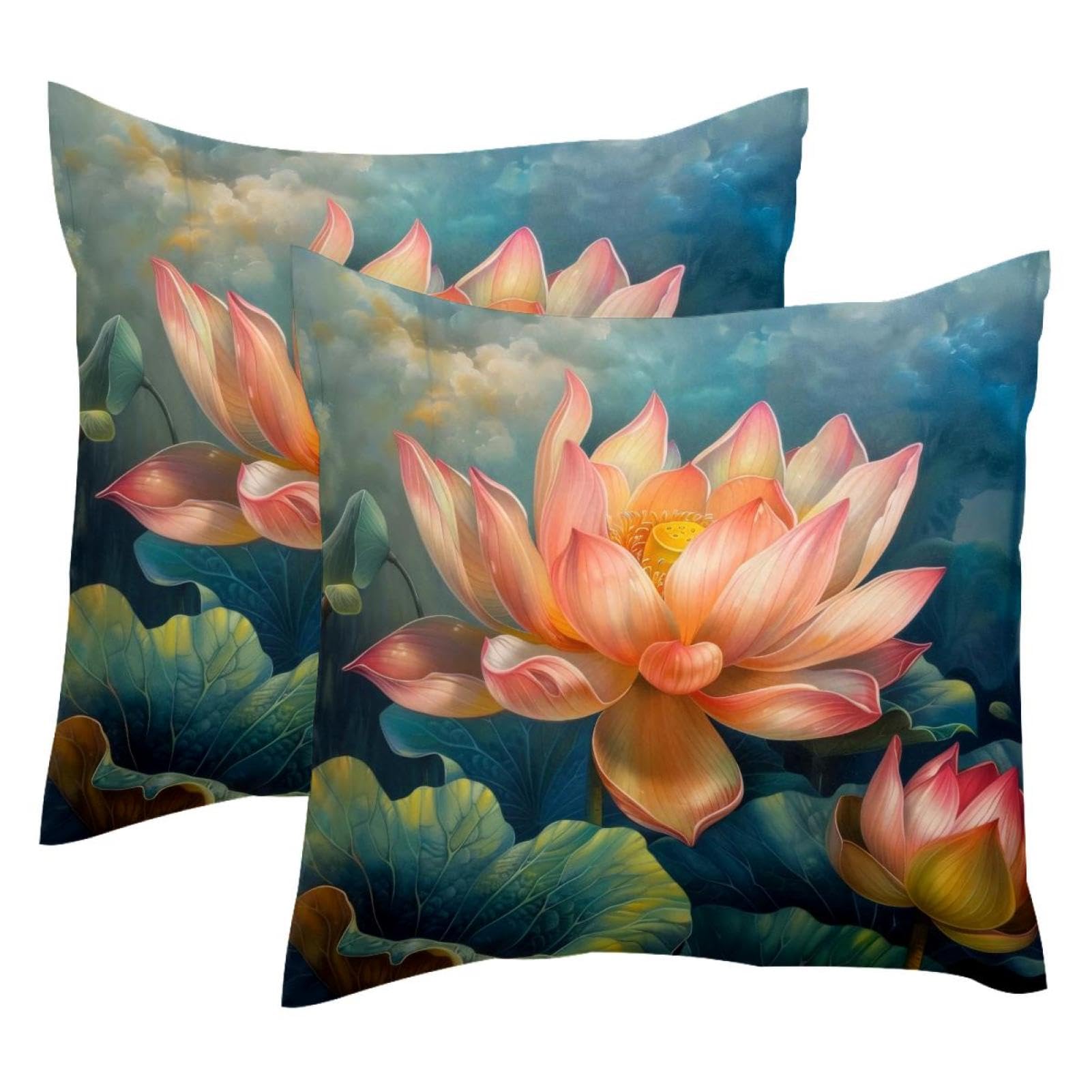 Housse de coussin en velours doux 50x50 cm motif lotus premium