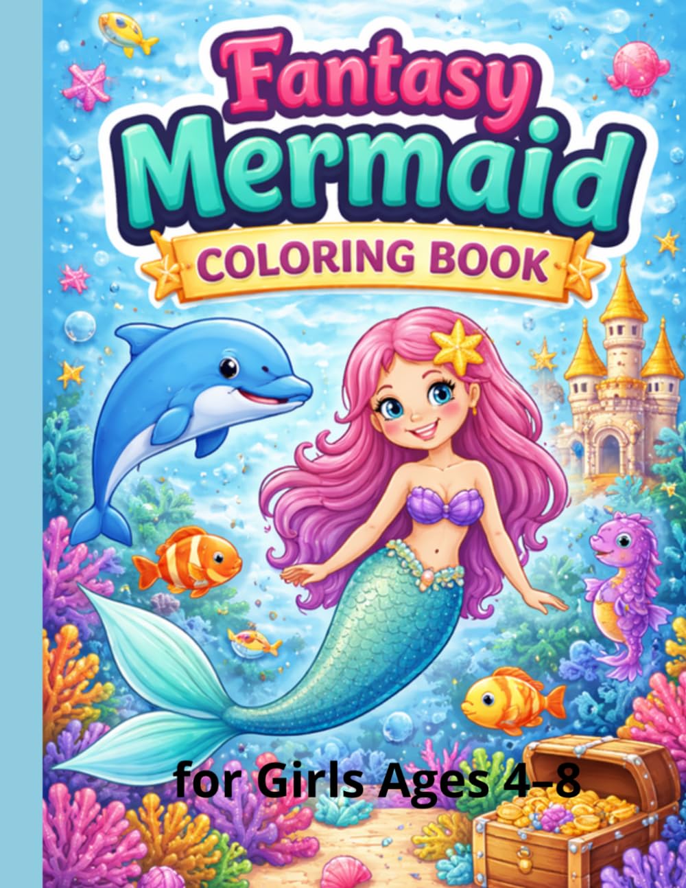 Fantasy Mermaid Coloring Book for Girls Ages 4–8: Big and Easy Cute Mermaids, Magical Sea Creatures and Fun Underwater Scenes for Little Artists