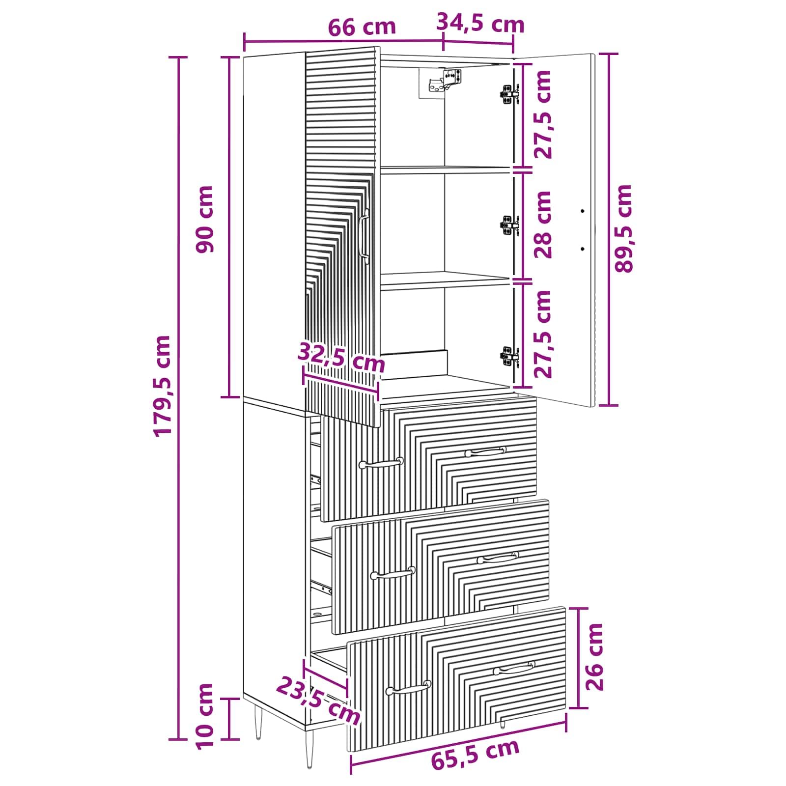 Set di 2 armadietti portaoggetti, in rovere affumicato, 66 x 34,5 x 90 cm, con cassetto e mensola, versatile per ufficio, guardaroba, attrezzi, scaffale e scorta