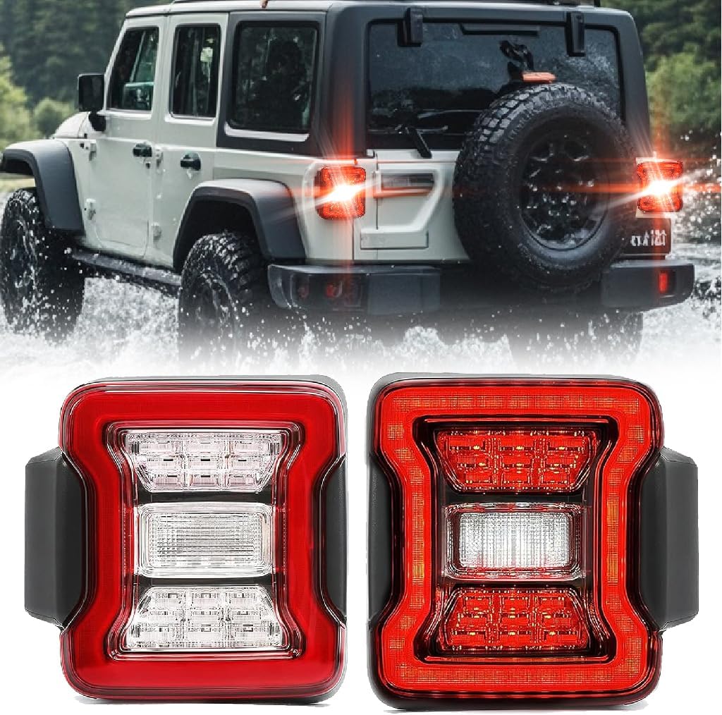 LED Tail Lights replacement for 2007-2017 JK JKU, Brake Reverse Light Rear Back Up Lights Daytime Running Lamps (Clear lens)