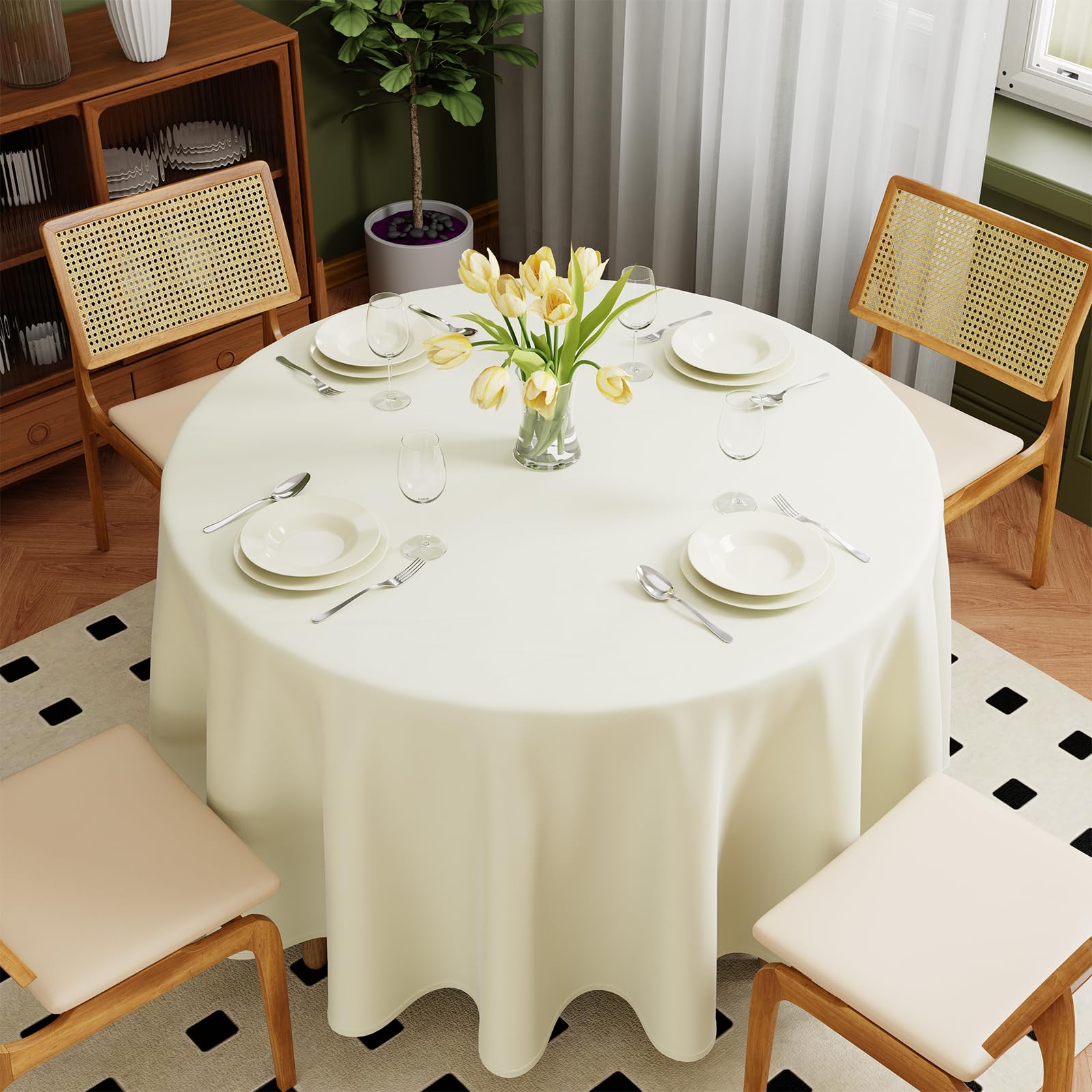 Zdada Beige Abwaschbar Tischdecken Rund Ø275cm Polyester Tischdecke, Kratzfest, Fleckschutz Tischtuch Outdoor Tischwäsche für Garten, Esszimmer, Feiern und Haushal