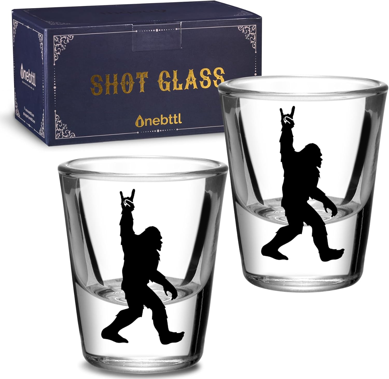 Onebttl Bigfoot Gifts for Men, Sasquatch Gifts, Set of 2 Shot Glasses, 1.5 oz (45 ml), Great for Big foot Sasquatch Lovers
