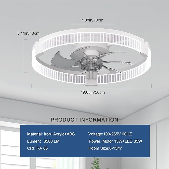 Ventilador de Techo 50 cm Con Luz y Control Remoto 110V miniatura 4