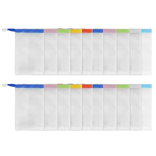 Bolsas de malla de jabón hechas a mano, paquete de 20 unidades de red de burbujas facial de doble capa, champú antiguo, bolsa pequeña, limpieza