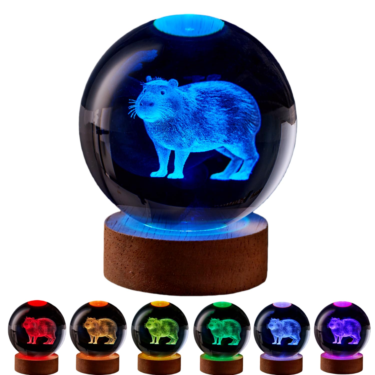 LGY3DLight 3D Crystal Ball Lamp with Remote Control, 3.15 inch Crystal Night Light with Wooden Base 16 Colors Change, Glass Figurine Lamp Gift for Girls Boys Wife Girlfriend Mom (Capybara)