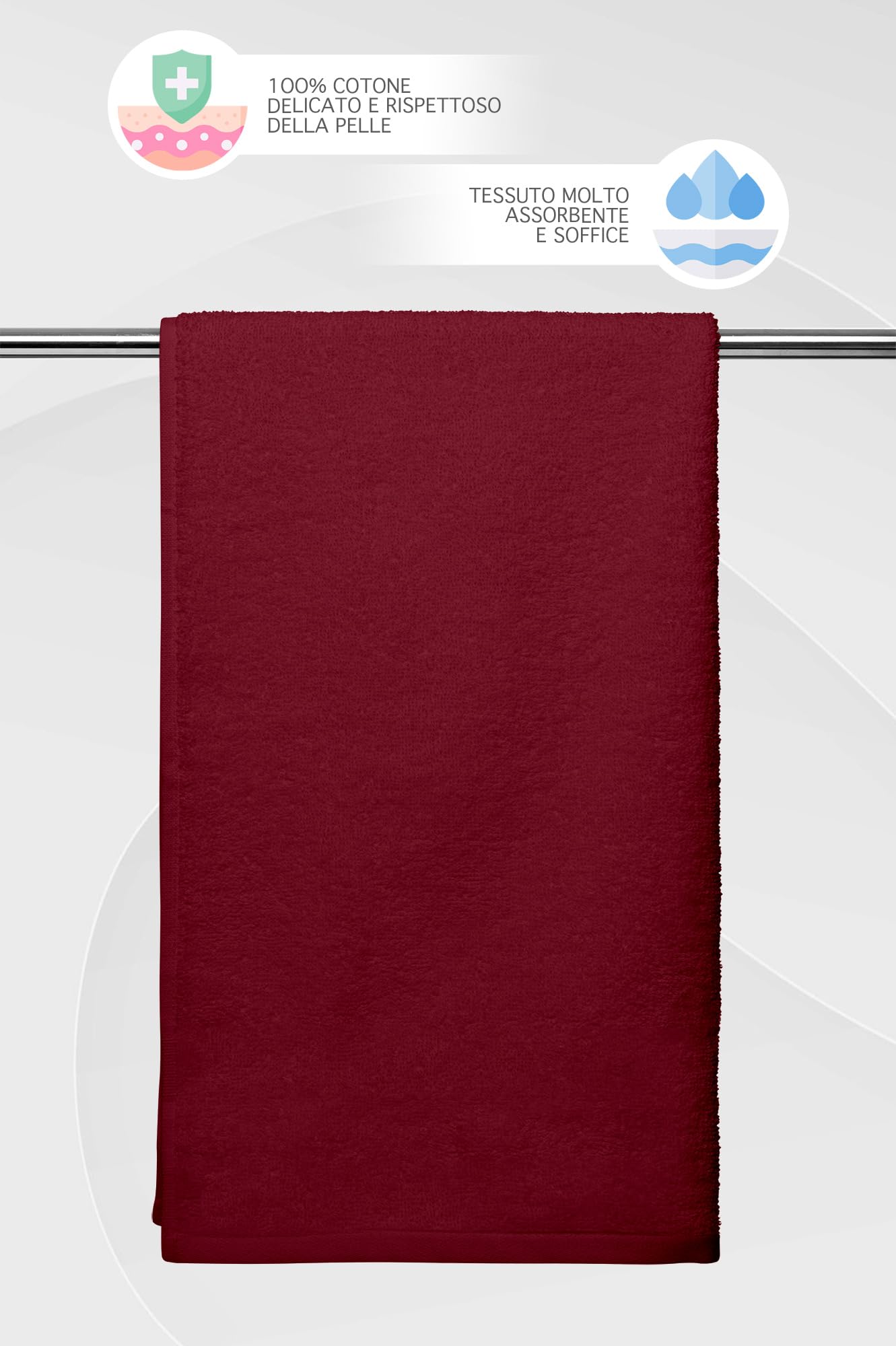IlGruppone Set 10 Teli Asciugamani in Cotone Professionali 50 x 95 Cm Vari Colori qualità Hotel 350Gr Salviette Tinta Unita Salvietta Spugna Albergo - Bordeaux