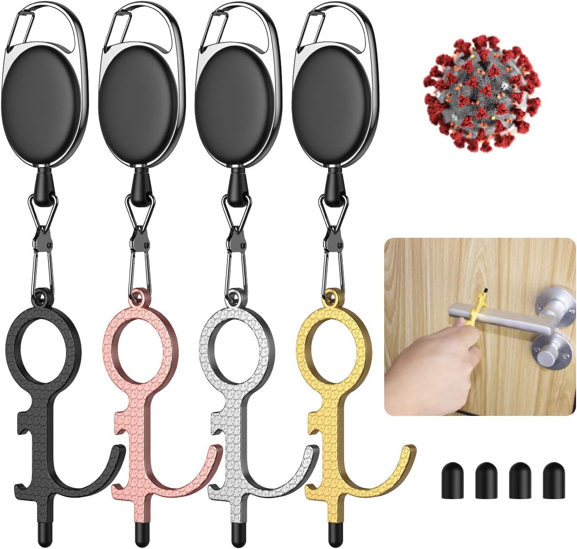 Door Opener Tool๏ผBOIROS 4 Pack No Touch Key Safety Tool for Outdoor Public Door Handle Closer Touchscreen Button ATM & Mobile Stylus