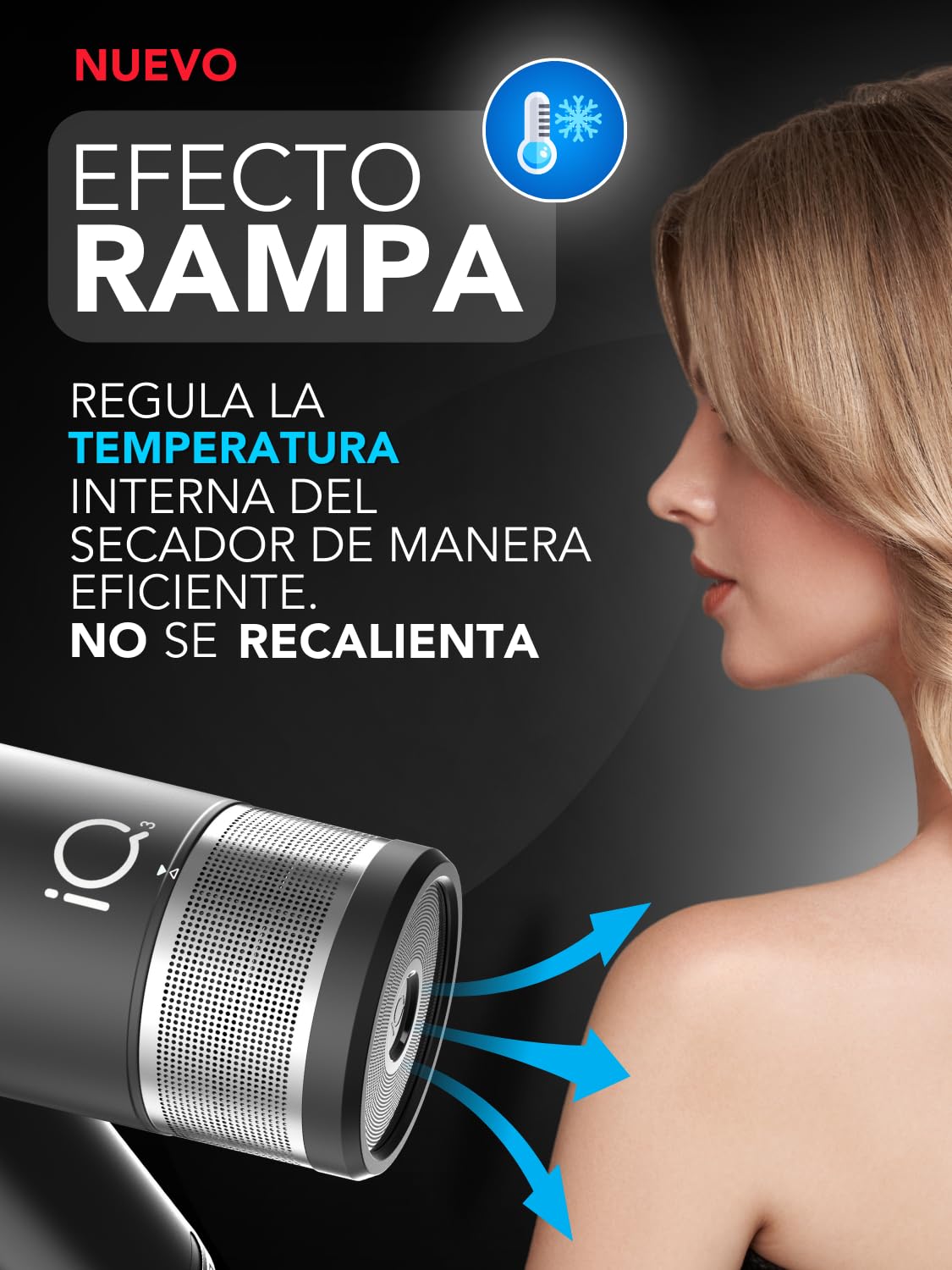 GA.MA Italy Professional, iQ3 Perfect, Secador ultraligero con Motor sin escobillas de 110.000 rpm, tecnología Stand-by y función turbo, 1600 W de potencia, color negro