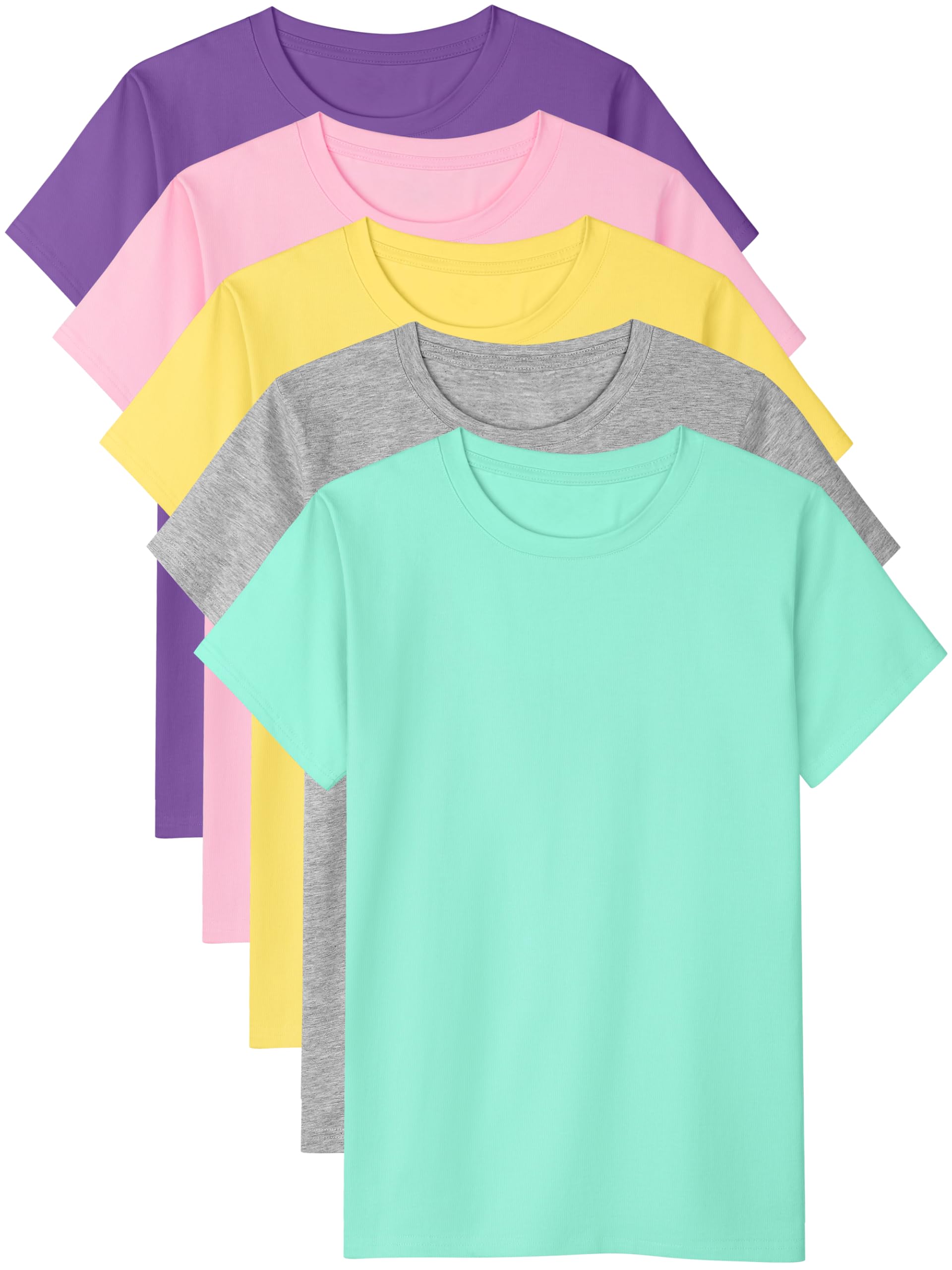 Poroka 5 Pack Girls Shirts Cotton Short Sleeve T-Shirts