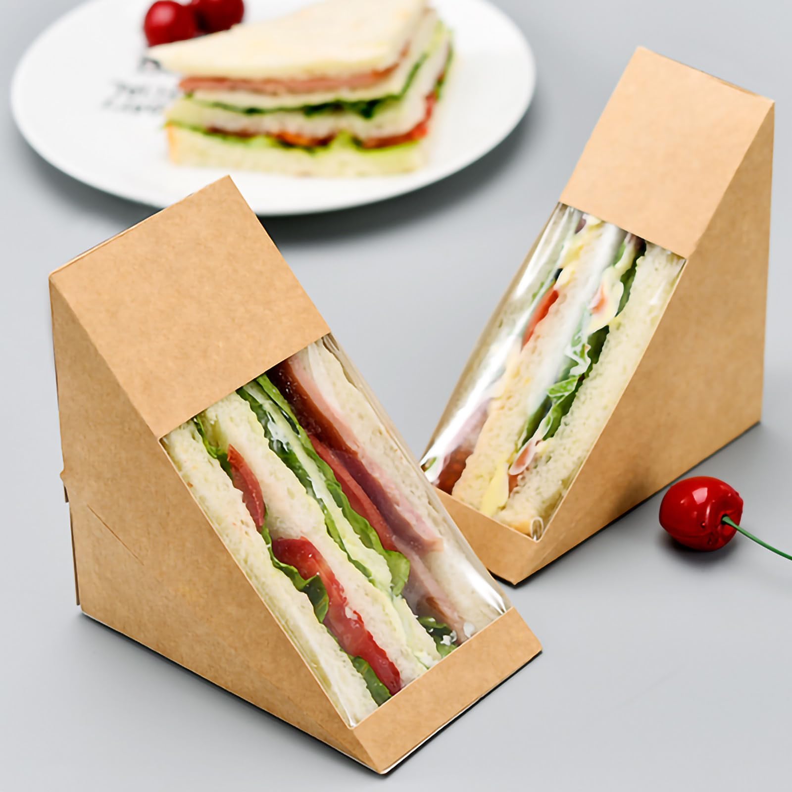 100 Piezas Caja de Sándwich Triangular, Caja de Embalaje Kraft de Papel, Beige, Ligera y Apta para Alimentos, para Pastelerías y Panaderías