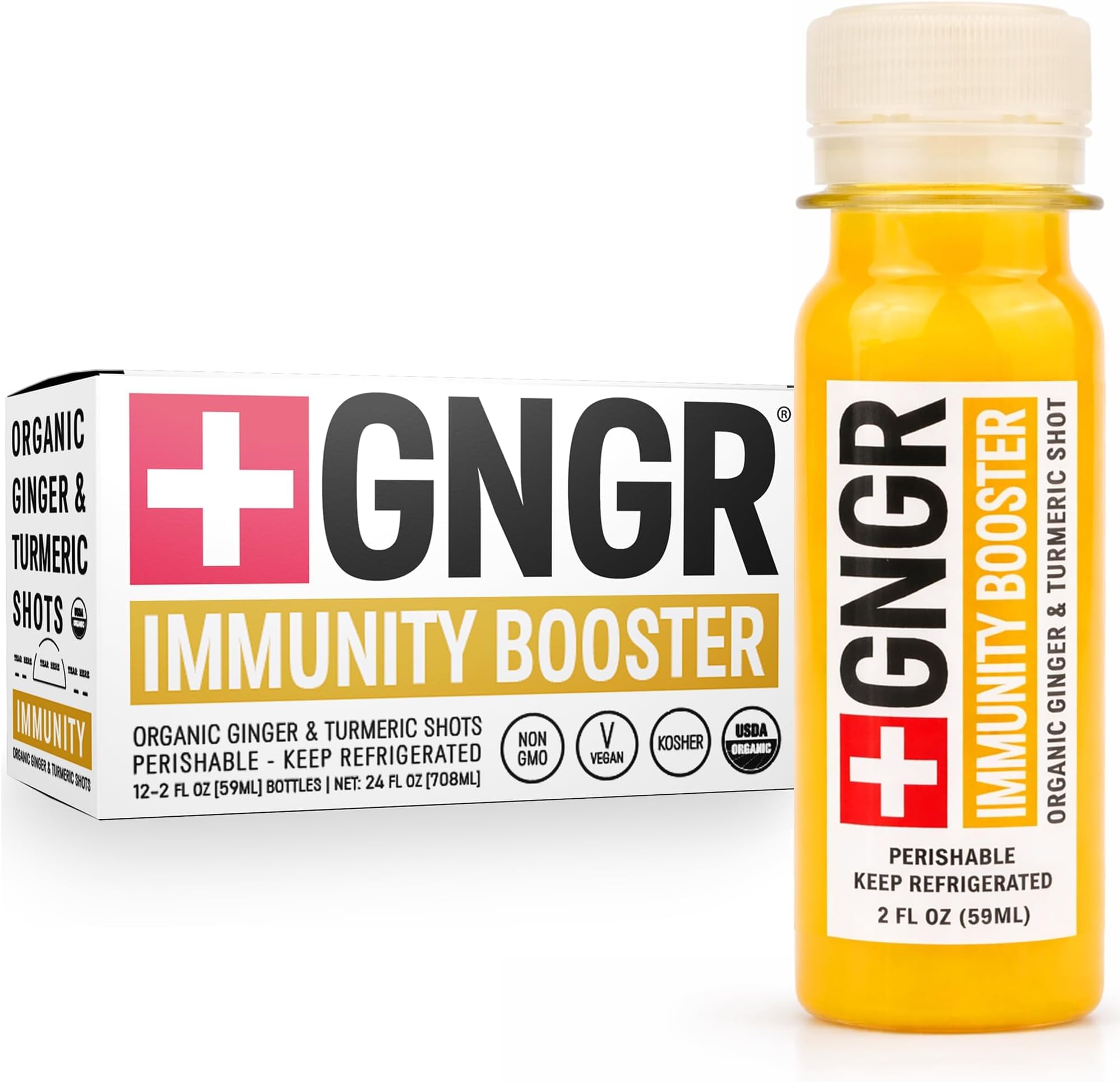 Immunity Booster – Organic Cold-Pressed Ginger & Turmeric Shots with Orange, Lemon & Cayenne. High-Absorption Curcumin. Ginger Shot for Immune & Digestive Support. 2 fl oz Bottles (12-Pack)
