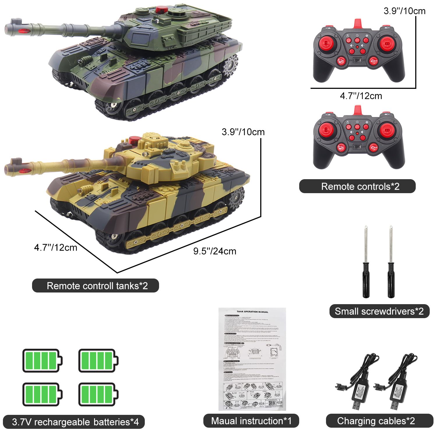 Tanque teledirigido con función de disparo por infrarrojos, 2,4 GHz, tanque de combate, juguete con torre giratoria de 360°, luz de sonido para demostración del coche, modelo de vehículo militar