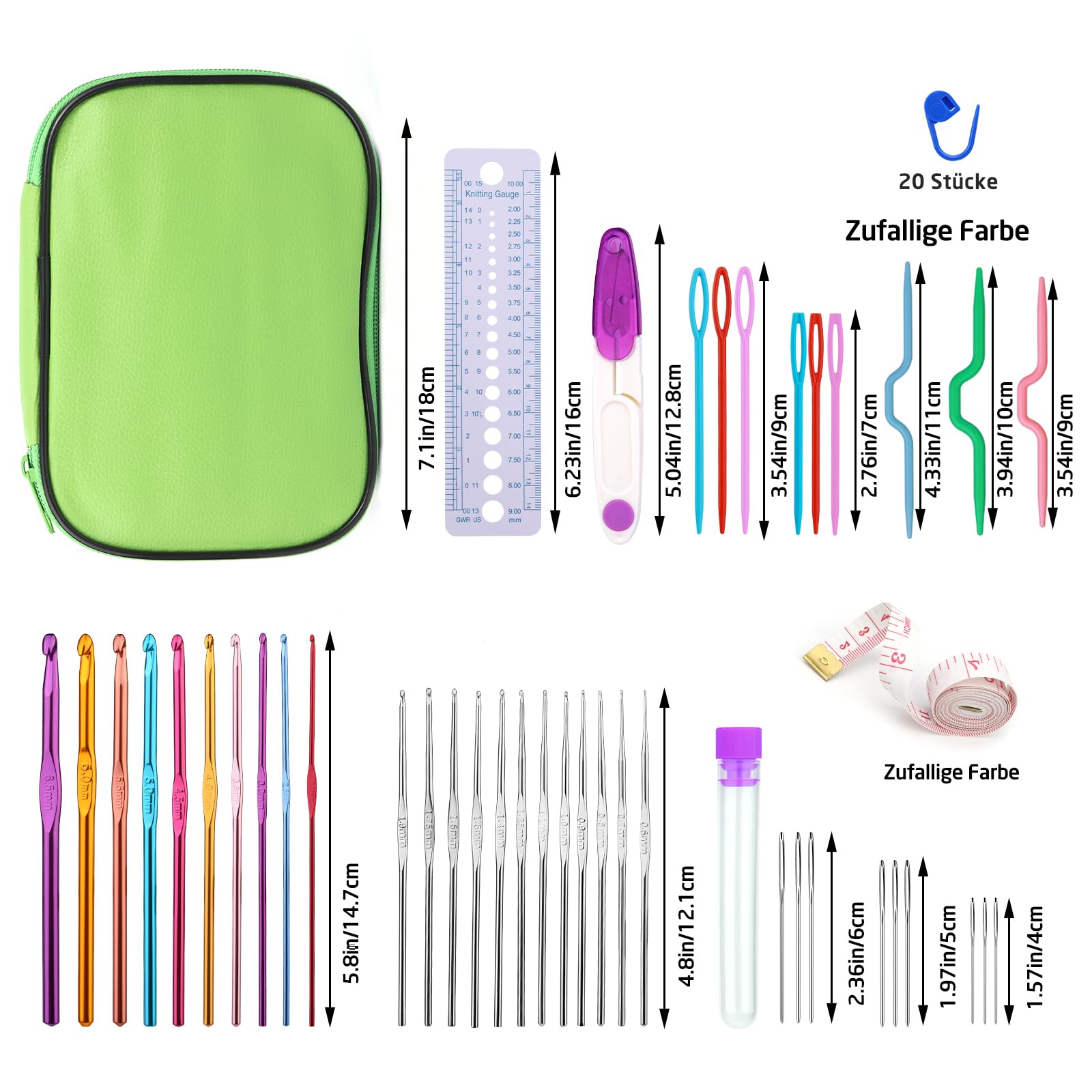 Ruasol Set Uncinetti 60 Pezzi Con Custodia - Ferri, Aghi, Marcapunti, Forbici - Kit Completo Per Principianti E Esperte
