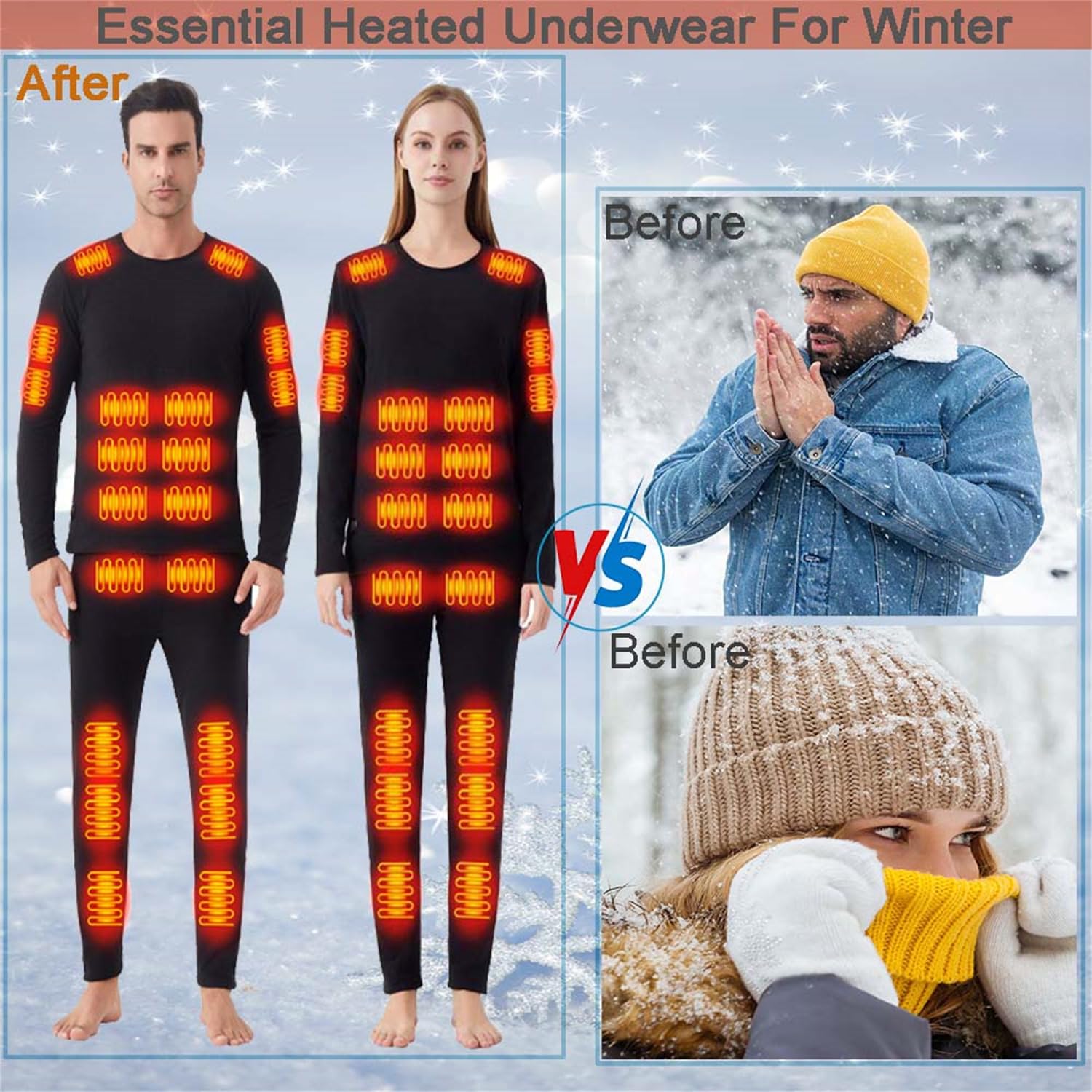 scosao Beheizte Unterwäsche Thermounterwäsche für Herren Damen Beheizbare Kleidung 42 Zonen Elektrische Heizunterwäsche Winter Funktionsunterwäsche für Ski Cycling