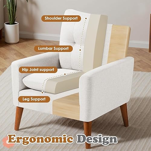 Miniatura 3 de JUMMICO Silla decorativa de mediados de siglo, silla de lectura moderna de tela, silla de sala de estar, sillón cómodo y esponjoso con patas de