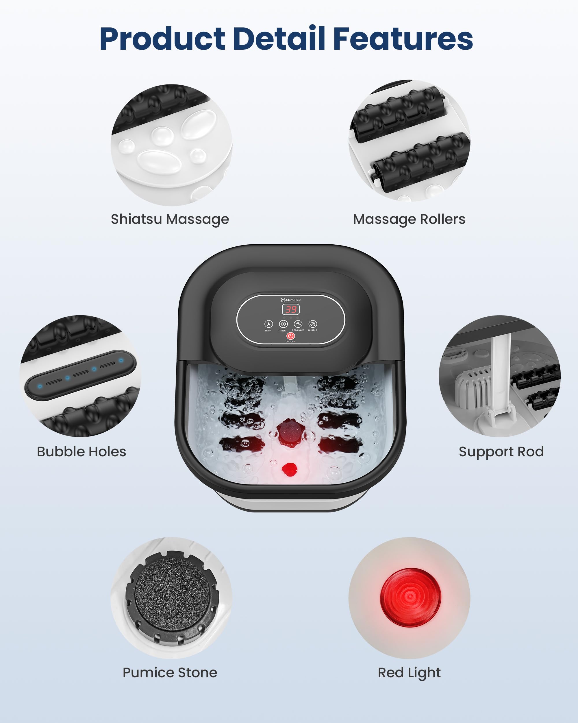 COMFIER Masajeador de pies con calefacción, baño de pies con vibración