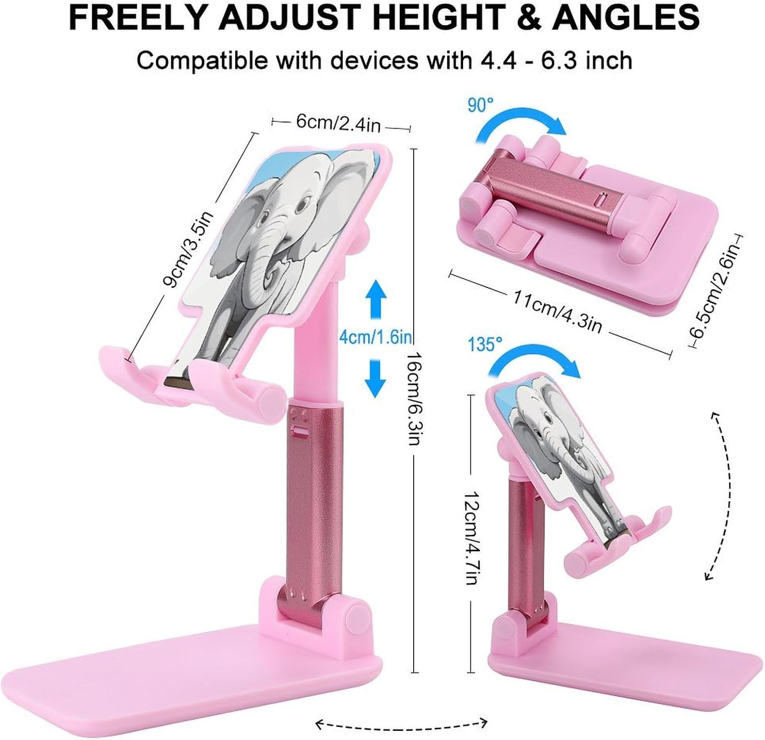 White Elephant Cell Phone Stand Adjustable Desktop Phone Holder Folding Cell Phone Stand Cellphone Stands Compatible with 4-13 Inch Smartphones for Home Office&Gifts image 2