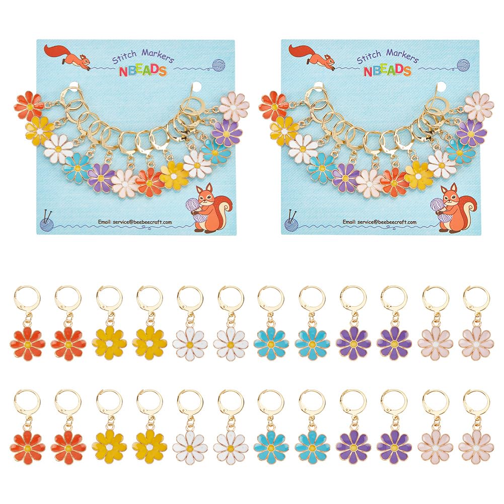 NBEADS 24 Pcs 6 Colors Daisy Flower Stitch Markers, Alloy Enamel Crochet Charms Stitch Marker Knitting DIY Gift for Knitting Weaving Sewing Accessories Quilting Jewelry Making