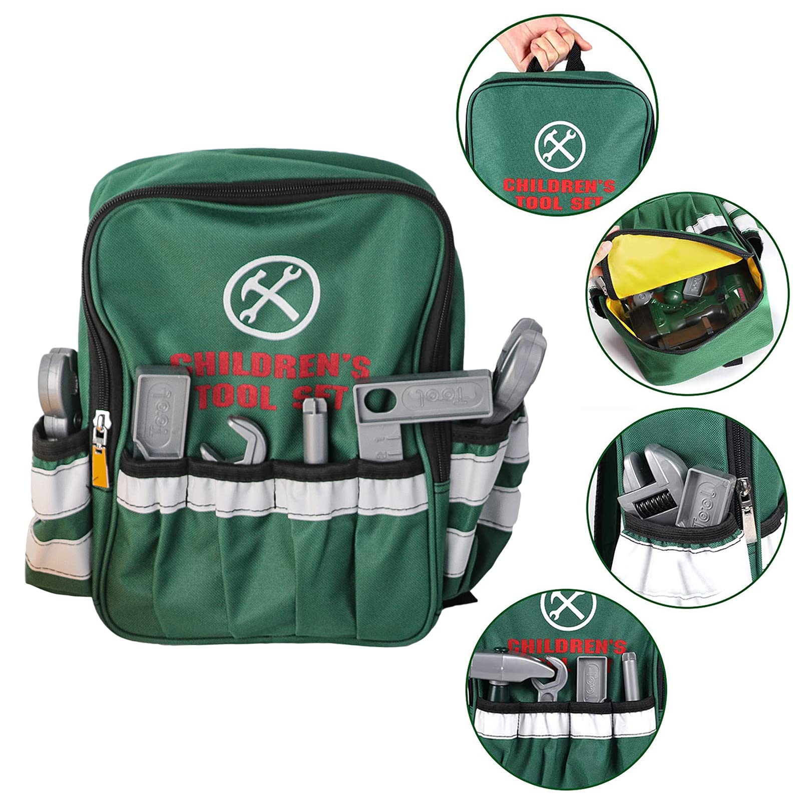 deAO Costruzioni Set Attrezzi Bambini, Giocattoli Attrezzi da Costruzione, Kit Strumenti con Trapano Elettrico, Zaino, Casco e Accessori, Regalo Perfetto per Bambini