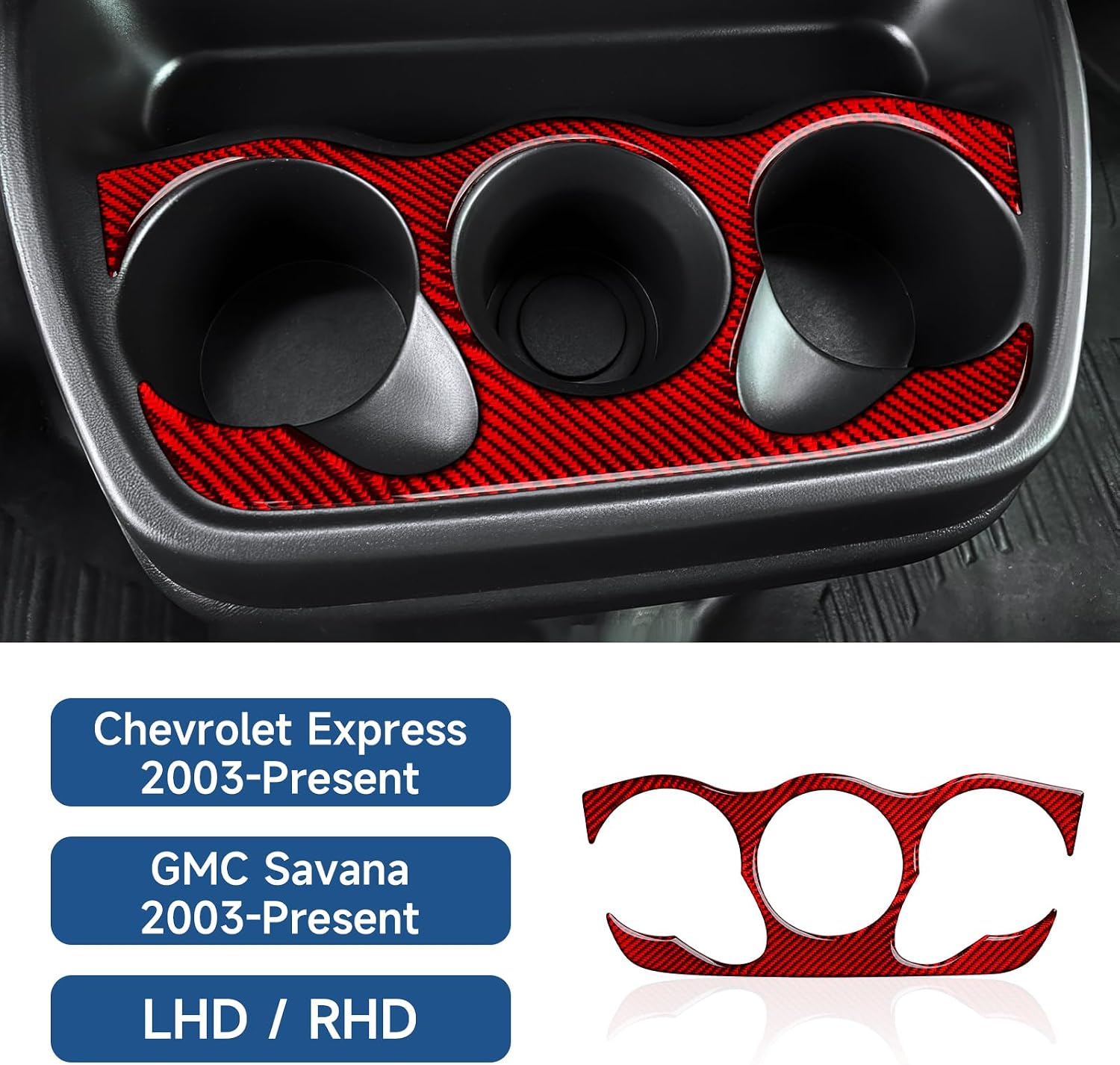 Car Cup Holder Panel Carbon Fiber Trim for Chevrolet Express/GMC Savana Van 2003 - Present 1500 2500 3500 Interior Accessories Red